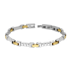 BRACCIALE UOMO MAGLIA IMPERNIATA CON DETTAGLI COLORE ORO IN ACCIAIO