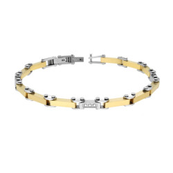 BRACCIALE UOMO MAGLIA IMPERNIATA CON DETTAGLI COLORE ORO E CRYSTAL BIANCHI IN ACCIAIO