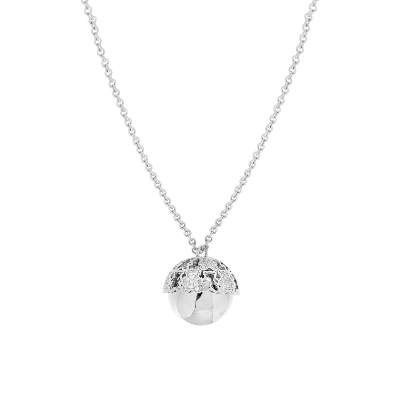 COLLANA CATENA FORZATINA CM 90 CHIAMA ANGELI CUPOLA DI ORSETTI CRYSTAL BIANCHI CON SFERA IN ACCIAIO E BRONZO