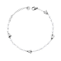 BRACCIALE CATENA CON PERLE E FARFALLE IN ACCIAIO