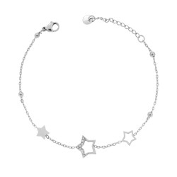 BRACCIALE CATENA FORZATINA DIAMANTATA CON STELLE E CRYSTAL BIANCHI IN ACCIAIO
