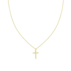 COLLANA CATENA FORZATINA DIAMANTATA CON CROCE E CRYSTAL BIANCHI IN ACCIAIO COLORE ORO