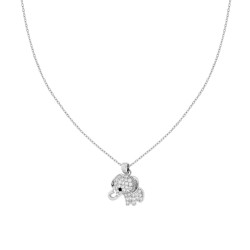COLLANA CATENA FORZATINA DIAMANTATA CON ELEFANTE E CRYSTAL BIANCHI IN ACCIAIO