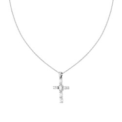 COLLANA CATENA FORZATINA DIAMANTATA CON CROCE E CRYSTAL BIANCHI OVALI IN ACCIAIO