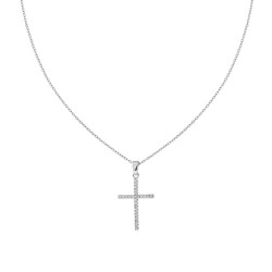 COLLANA CATENA FORZATINA DIAMANTATA CON CROCE E CRYSTAL BIANCHI IN ACCIAIO