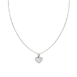 COLLANA CATENA FORZATINA DIAMANTATA CON CUORE BOMBATO E CRYSTAL BIANCHI IN ACCIAIO