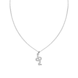 COLLANA CATENA FORZATINA DIAMANTATA CON SERPENTE E CRYSTAL BIANCHI IN ACCIAIO