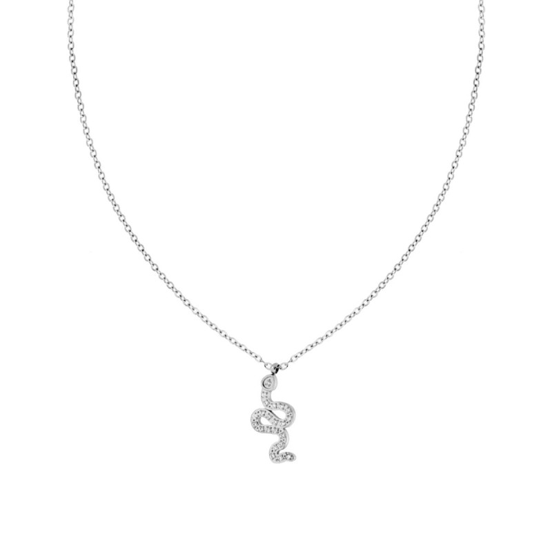 COLLANA CATENA FORZATINA DIAMANTATA CON SERPENTE E CRYSTAL BIANCHI IN ACCIAIO
