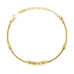 BRACCIALE CATENA CODA DI TOPO CON PALLINE DIAMANTATE IN ACCIAIO COLORE ORO