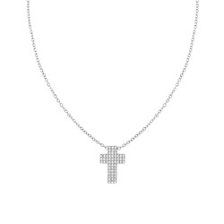 COLLANA CATENA FORZATINA DIAMANTATA CON CROCE E CRYSTAL BIANCHI IN ACCIAIO