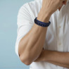 BRACCIALE UOMO MULTIFILO IN ECOPELLE BLU E NERO A TRECCE IN ACCIAIO
