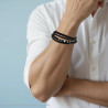 BRACCIALE UOMO MULTIFILO IN ECOPELLE NERO CON PALLINE NERE EFFETTO PIETRA LAVICA E ANCORA IN ACCIAIO