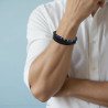 BRACCIALE UOMO MULTIFILO IN ECOPELLE NERO CON PALLINE NERE E BLU LAPISLAZZULI IN ACCIAIO