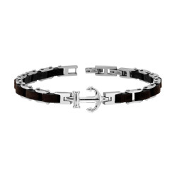 BRACCIALE UOMO MAGLIA IMPERNIATA IN LEGNO NERO E ANCORA IN ACCIAIO
