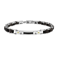 BRACCIALE UOMO MAGLIA IMPERNIATA IN LEGNO NERO E TARGA IN ACCIAIO