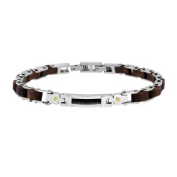 BRACCIALE UOMO MAGLIA IMPERNIATA IN LEGNO E TARGA IN ACCIAIO