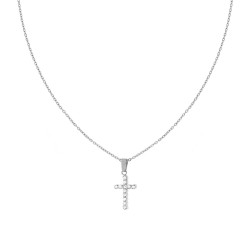 COLLANA CATENA FORZATINA DIAMANTATA CON CROCE E CRYSTAL BIANCHI IN ACCIAIO