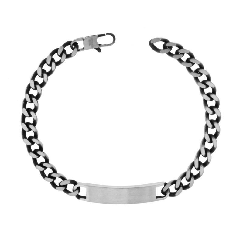 BRACCIALE UOMO CATENA GRUMETTA DIAMANTATA CON TARGA IN ACCIAIO BRUNITO