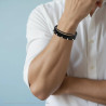 BRACCIALE UOMO MULTIFILO IN ECOPELLE NERO CON PALLINE NERE DIAMANTATE IN ACCIAIO
