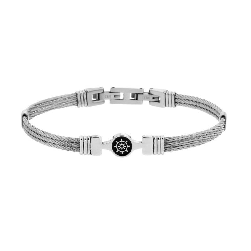 BRACCIALE UOMO SEMIRIGIDO CON FILO INTRECCIATO E TIMONE IN ACCIAIO