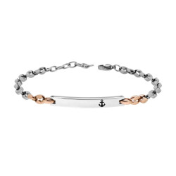 BRACCIALE UOMO CATENA MARINARA COLORE ROSA CON TARGA E ANCORA IN ACCIAIO