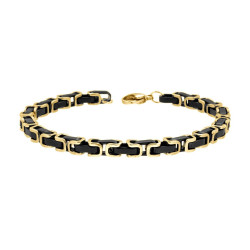 BRACCIALE UOMO CATENA BIZANTINA NERA IN ACCIAIO COLORE ORO