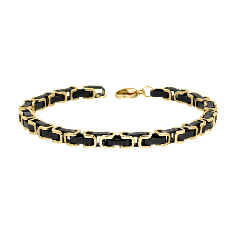 BRACCIALE UOMO CATENA BIZANTINA NERA IN ACCIAIO COLORE ORO