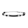 BRACCIALE UOMO CATENA ANELLI E CILINDRI CON TARGA EFFETTO FIBRA DI CARBONIO IN ACCIAIO