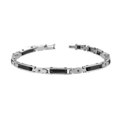 BRACCIALE UOMO MAGLIA IMPERNIATA CON CERAMICA E CRYSTAL NERI IN ACCIAIO