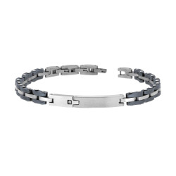 BRACCIALE UOMO MAGLIA IMPERNIATA CON CERAMICA ANTRACITE TARGA E CRYSTAL BIANCO IN ACCIAIO