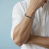BRACCIALE UOMO MAGLIA IMPERNIATA NERA CON TARGA IN ACCIAIO