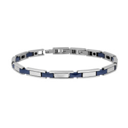 BRACCIALE UOMO MAGLIA IMPERNIATA CON CERAMICA BLU BUGNATA IN ACCIAIO