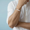 BRACCIALE UOMO CATENA VENEZIANA DIAMANTATA CON TARGA E CERAMICA NERA IN ACCIAIO