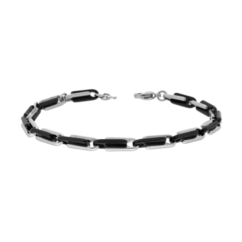 BRACCIALE UOMO CATENA PIASTRE BICOLORE NERO IN ACCIAIO
