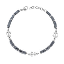 BRACCIALE UOMO CATENA DI BULLONCINI IN CERAMICA ANTRACITE E ANCORE IN ACCIAIO