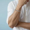 BRACCIALE UOMO MAGLIA IMPERNIATA CON TARGA E CERAMICA NERO IN ACCIAIO