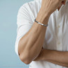 BRACCIALE UOMO MAGLIA IMPERNIATA CON TARGA E CERAMICA E CRYSTAL NERO IN ACCIAIO