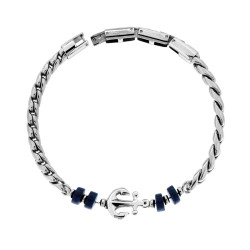 BRACCIALE UOMO CATENA CON PIETRE BLU LAPISLAZZULI E ANCORA IN ACCIAIO