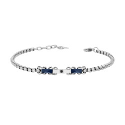 BRACCIALE UOMO MAGLIA IMPERNIATA CON CATENA VENEZIANA CERAMICA BLU E CRYSTAL NERO IN ACCIAIO