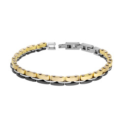 BRACCIALE UOMO MAGLIA IMPERNIATA COLORE ORO E CERAMICA NERA IN ACCIAIO