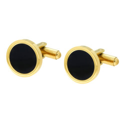 ACCESSORI GEMELLI TONDI CON ONICE NERO IN ACCIAIO COLORE ORO