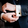 ACCESSORI GEMELLI TONDI CON ONICE NERO IN ACCIAIO COLORE ORO