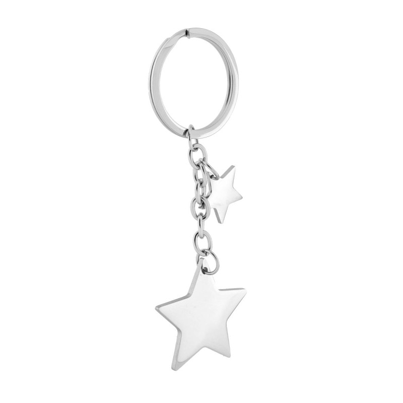 PORTACHIAVI UOMO DONNA AD ANELLO CON STELLE PENDENTI IN ACCIAIO
