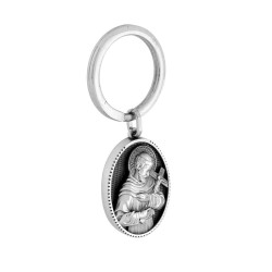 PORTACHIAVI SACRO MEDAGLIA OVALE CON SAN FRANCESCO D'ASSISI IN ACCIAIO