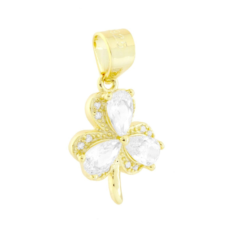 CIONDOLO TRIFOGLIO CON CUBIC ZIRCONIA BIANCHI IN ARGENTO 925 GALVANICA ORO