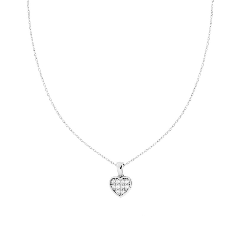 COLLANA CATENA FORZATINA DIAMANTATA CON CUORE E CUBIC ZIRCONIA BIANCHI IN ARGENTO 925 GALVANICA RODIO