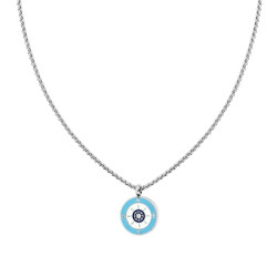 COLLANA CATENA VENEZIANA TONDA CON TONDO SMALTO MULTICOLOR E TIMONE IN ACCIAIO