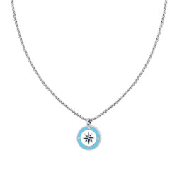 COLLANA CATENA VENEZIANA TONDA CON TONDO SMALTO MULTICOLOR E ROSA DEI VENTI IN ACCIA