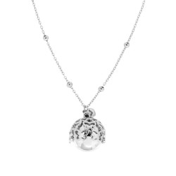 COLLANA CATENA FORZATINA CON PALLINE E CHIAMA ANGELI CON FARFALLE E CUORE PENDENTE IN ACCIAIO
