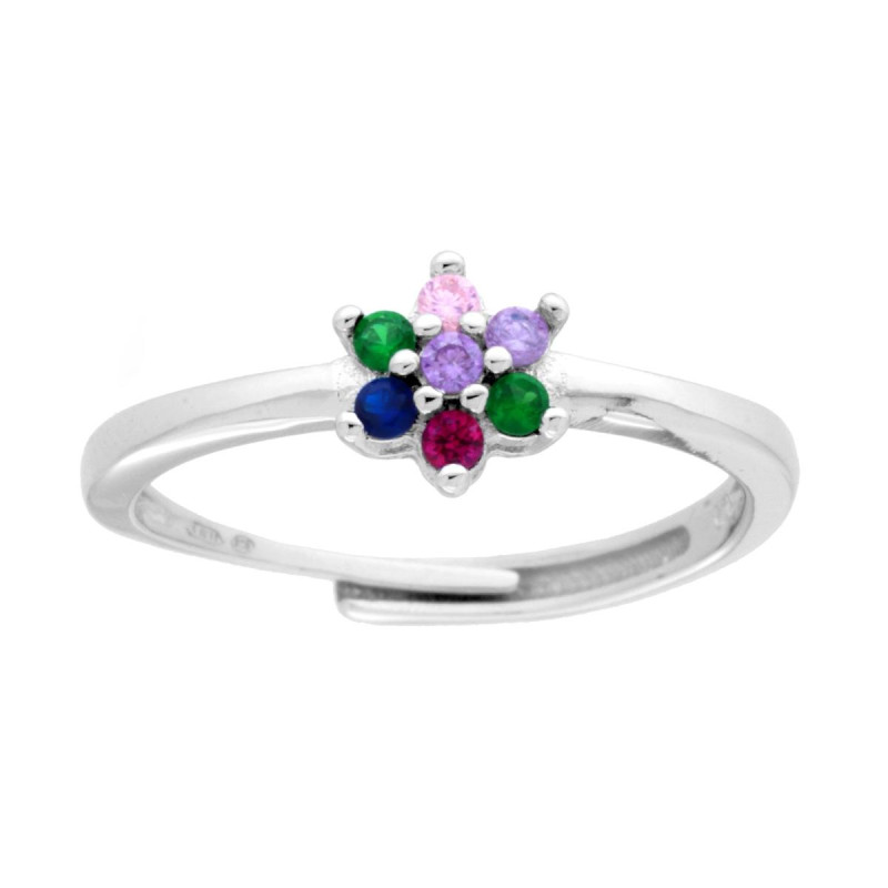 ANELLO FIORE CON CUBIC ZIRCONIA MULTICOLOR IN ARGENTO 925 GALVANICA RODIO